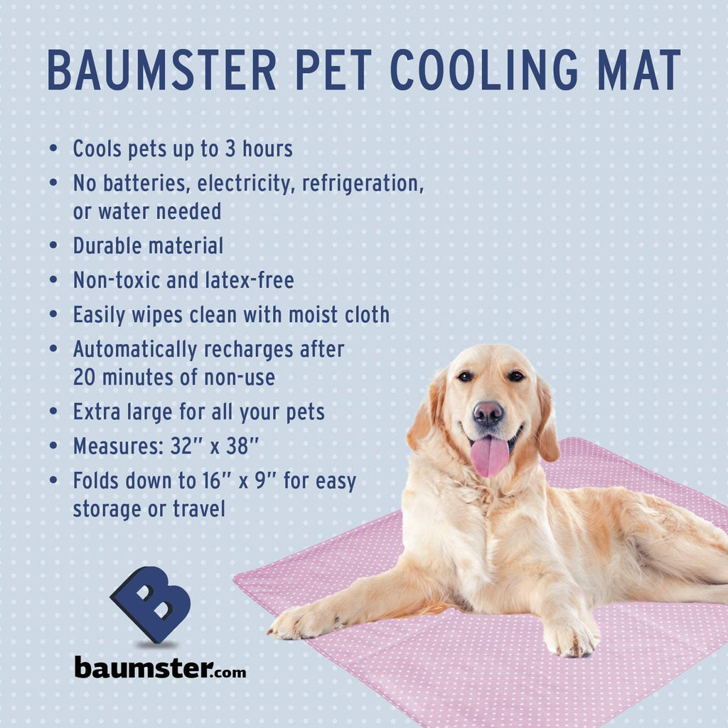 Baumster Large Cooling Pet Mat, 38" x 32", Pink - Self Cooling Mat for Dogs and Cats - For Beds, Crates, Kennels and More
