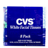 CVS 2-Ply White Facial Tissues (Eight 15ct Softpacks, Total 120 Tissues)