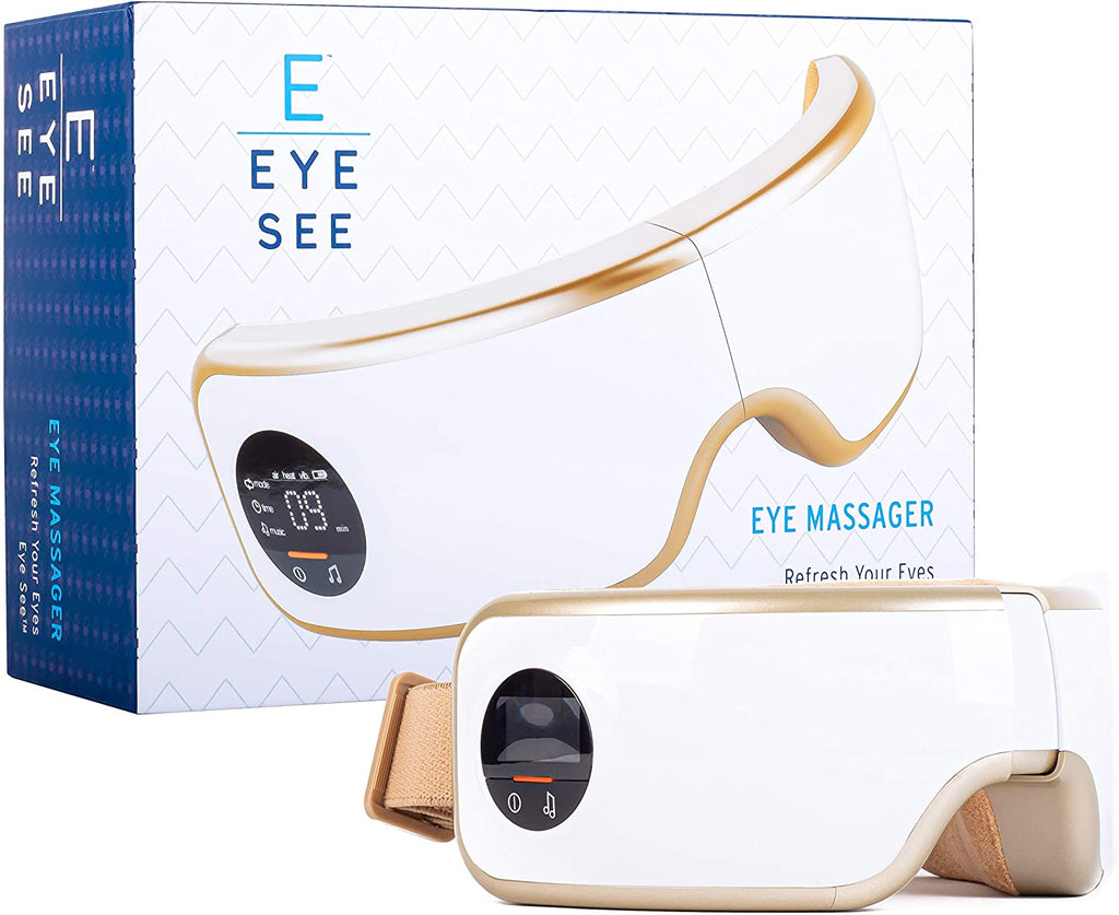 EyeSee Eye Massager With Heat - Migraine Relief And Stress Relief! - Electric Air Compression, Vibration And Soothing Music All Included | Adjustable Elastic Band - Great For After Work !
